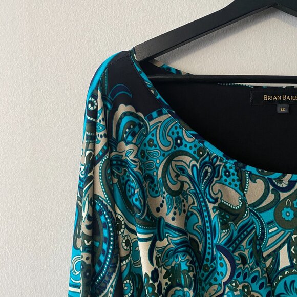 Brian Bailey Blue Paisley Print Front Tie Long Sleeve Round Neck Dress - Picture 4 of 11